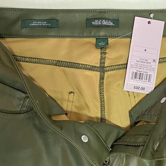 Wild Fable Low Rise Faux Leather Vegan Pleather Flare Jeans Pants Olive NWT 4 - Picture 11 of 13